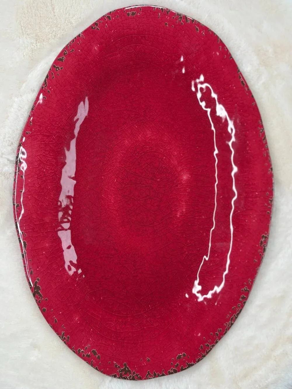 Pier 1 Imports Carmelo Melamine Crackle Glaze Distressed Oval Serving Platter-NW